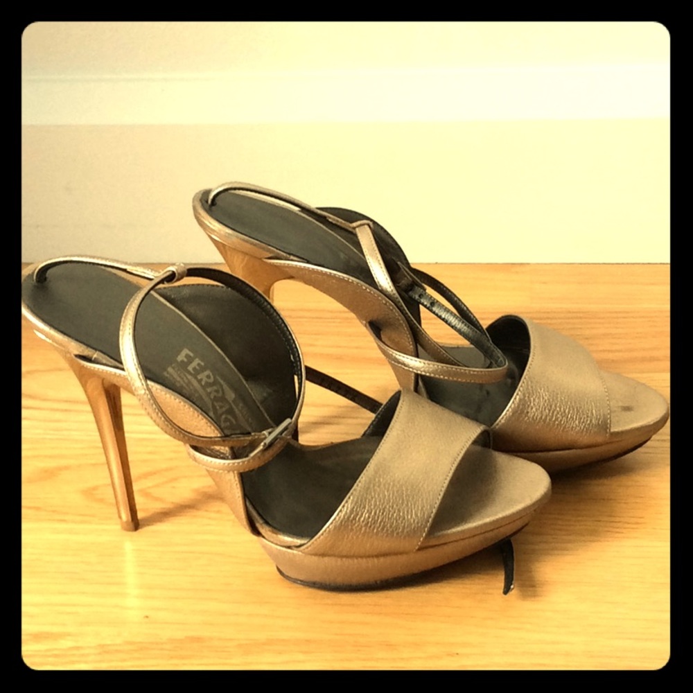 Salvatore Ferragamo gold high-heeled sandals